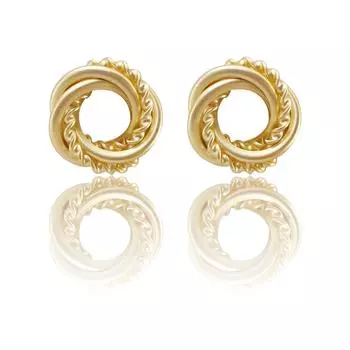 Her Lab | Металлическая серьга-гвоздик с ветрозащитным дизайном | простые винтажные матовые круглые серьги | серьги 925 пробы | набор в шкатулке для украшений