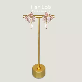 Her Lab | милые серьги-бабочки | подвеска с жемчужной бахромой | подарок в шкатулке для украшений