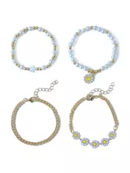 Her Lab | Нежные многослойные браслеты из жемчуга, кубинские браслеты-цепочки, браслеты с подвесками «Ромашка»