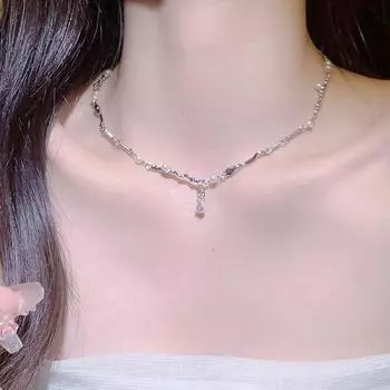 Her Lab | Ожерелье с подвеской из жемчуга и циркония, милая цепочка на ключицу, упаковка в шкатулке для украшений