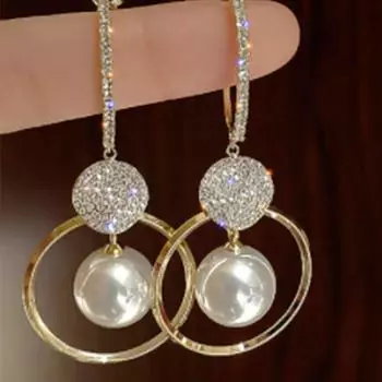 Her Lab | Серьги-гвоздики с жемчугом и цирконием, круглые серьги-гвоздики с бриллиантами, упаковка в шкатулке для украшений