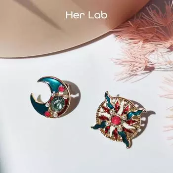 Her Lab | преувеличенно роскошные серьги Sun Moon Star асимметричные хрустальные гвоздики| подарок в шкатулке для украшений