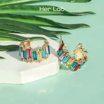 Her Lab|Разноцветные серьги-кольца с кристаллами для тротуаров, маленькие серьги-кольца для женщин