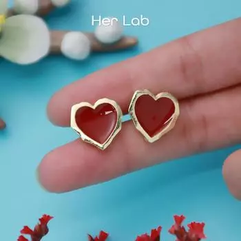 Her Lab | Серьги-гвоздики, миниатюрные красные серьги-гвоздики в форме сердца с надписью «Любовь»