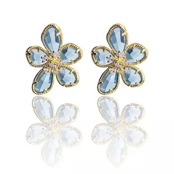 Her Lab | Серьги-гвоздики с металлическим кристаллом и цветком