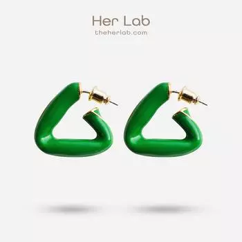 Her Lab | зеленые геометрические серьги | красивые женские аксессуары | лучший подарок | шкатулка для украшений