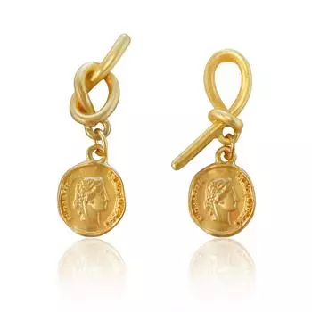 Her Lab | Золотые серьги асимметричного дизайна | кулон с узором в виде круглой головы | элегантные женские аксессуары | набор шкатулок для украшений