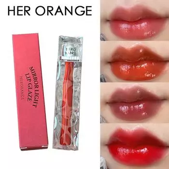 HER ORANGE~Ice Crystal Mirror Lip Glaze — увлажняющий, полупрозрачный, стойкий, красочный, антипригарный, пленкообразующий стеклянный блеск для губ 01
