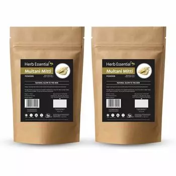 Herb Essential Multani Mitti Powder | Отшелушивание, успокоение, питание, разглаживание кожи лица и волос | 100% натуральный, 50 г (Упаковка из 2 шт.) 50 g (Pack Of 2)