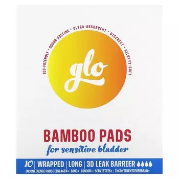 Here We Flo, Glo, бамбуковые подушечки для чувствительных мочевых пузырей, длинные, упаковка из 10 шт.