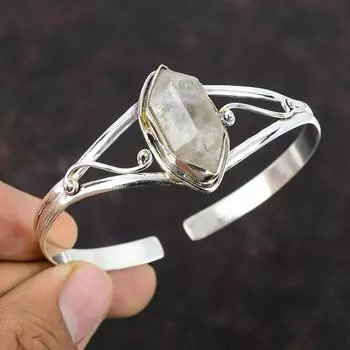 Herkimer Бриллиантовый браслет Браслет-манжета ручной работы Стерлинговое серебро 925 пробы Браслет-манжета Драгоценный камень Регулируемый браслет Подарок для нее Ювелирные изделия в стиле бохо