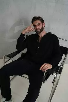 Herman Мужская черная муслиновая рубашка оверсайз