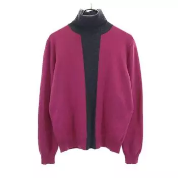 HERMES Made in Italy Cashmere Blend Long sleeve Two-tone turtleneck sweater Women Used