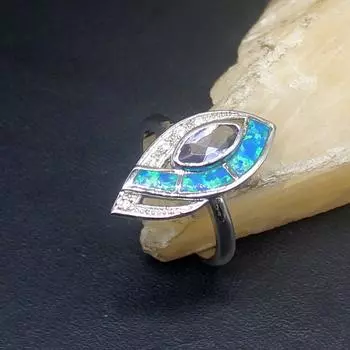 Hermosa Fantasy Blue Opal Amethyst Подлинная 925 Серебряная полоса Кольцо Свадебные подарки на помолвку для женщин Размер 7 # 20214353 7