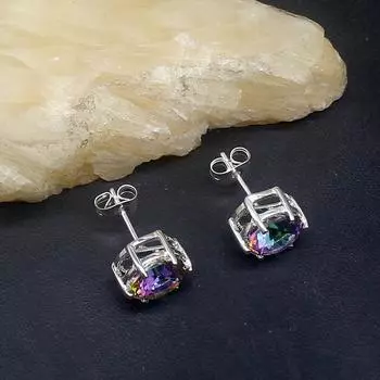 Hermosa модные нежные радужные огненные мистические топазы из серебра 925 пробы, серьги-гвоздики, ювелирные изделия, подарки для женщин и девочек 20213773