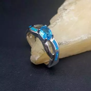 Hermosa Sparkle Blue Opal Sunny Topaz Натуральная серебро 925 пробы Кольцо Свадебные подарки для женщин Размер 7 # 20214272 7