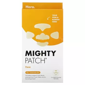 Hero Cosmetics, Mighty Patch, пластырь для лица, для жирной и комбинированной кожи, 5 гидроколлоидных пластырей