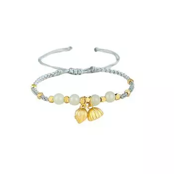 Hetian Jade Ручная веревка Женский серебряный лом 18-каратного золота Пескоструйная обработка Ручная веревка Плетеный браслет с балдахином в виде лотоса S925 Серебро Adjustable size