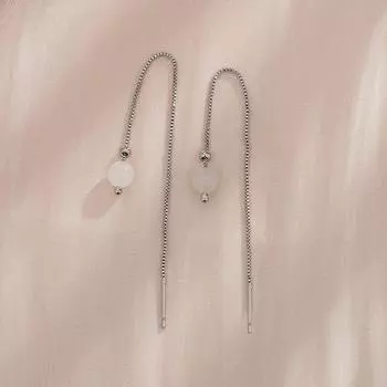 Hetian White Jade Earrings Chinese Style Guochao Super Fairy Long Fringed Earrings Atmospheric Simple Classical Round Beads Jade Earrings copper