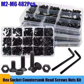 Hex Hexagon Socket Flat Countersunk Head Screw kit M2 M3 M4 M5 M6 Black Grade 10.9 Carbon Steel Flat Head Bolt and Nut Screw Set