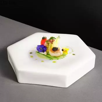 Hexagonal Ceramic Steak Plate Dinner Party Barbecue Salad Plate Restaurant Food Decor Dessert Plate Kitchen Creative Tableware