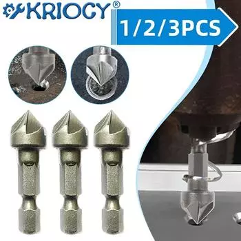 Hexagonal Shank Six-Blade Chamfering Countersink Tool Carbon Steel Sandblasting Chamfering Knife Woodworking Hole Opener 1 PC