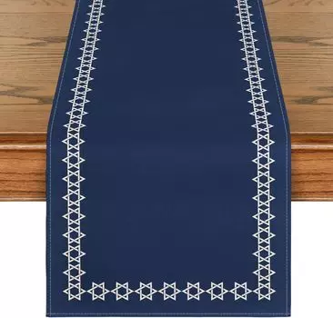 Hexagram Hanukkah Linen Table Runner Holiday Party Decor Star of David Jewish Chanukah Table Runner Kitchen Dining Table Decor 150x33cm 59x13inch