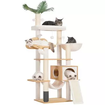 Heybly Cat для больших кошек или нескольких кошек Ultra Space Cat Grooming Natural Hemp String Claw Sharpening Height Walnut HCT120WB Tower, Wooden, Cats, Slim,