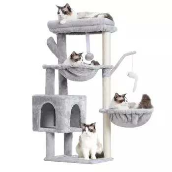 Heybly Cat Mini Cat Идеально подходит для котят и маленьких Ultra Space 2 Natural Hemp Claw Sharpening Height Light Grey HCT006SW Tower, Tower, Cats, Slim, светло-серый