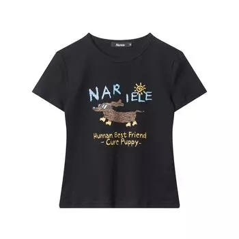 HEYHENRY 2025 Женская летняя футболка с мультяшным принтом, облегающего кроя