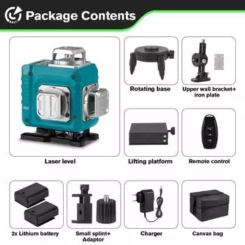 HGLINE 16-линейный лазерный уровень 4D зеленая линия 360° по горизонтали и вертикали 30 м с пультом дистанционного управления с приложением сверхмощный лазерный уровень 2xBattery-EU Plug