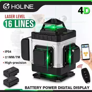 HGLINE 16-линейный лазерный уровень с приложением для дистанционного управления 4D 360°, лазерный луч для поперечного измерения, горизонтальный и вертикальный лазерный уровень, инструменты 16 lines-EU-Plug