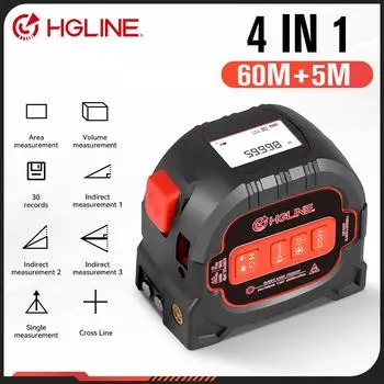 HGLINE 4 в 1 60 м лазерная рулетка 5 м рулетка линейка ЖК-дисплей электронная линейка лазерный дальномер измерительный инструмент Pack of 1