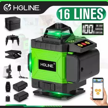HGLINE 4D 16-линейный лазерный уровень с зеленым светом, лазерный луч, приложение для лазерного уровня, дистанционное управление, горизонтальные и вертикальные уровни, инструменты 16 lines-EU-Plug