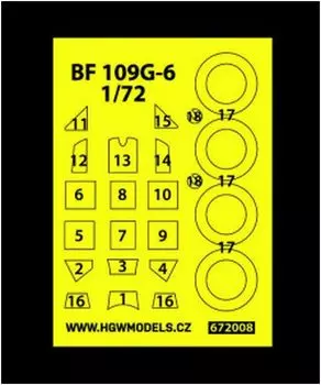 HGW Models Messerschmitt Paint Mask Seal Masking Seal для пластиковой модели HGW672008 1/72 Bf109G-6 (для Тамии)