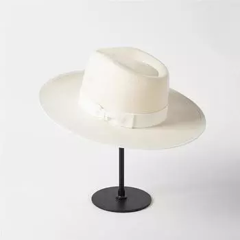 Hhwinter шерстяной фетр с бантом и подшивкой полей, женская шляпа-федора, женская Панама для отдыха, джазовая шляпа head size 57cm