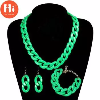 Hi Acrylic Long Chain Necklace Bohemian Chunky Choker Collar Necklace Women Accessories белый