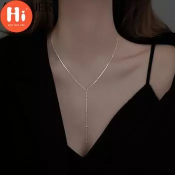 Hi ANENJERY ожерелье-цепочка с бусинами для женщин, простая длинная цепочка с кисточками на ключицы, вечерние ювелирные изделия золотой