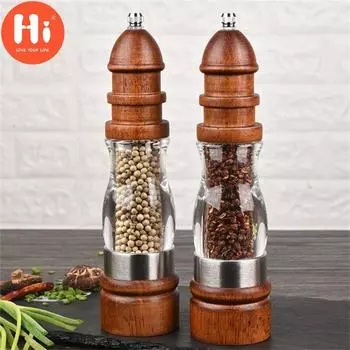 Hi деревянная мельница для соли и перца, ручная акриловая мельница для специй, регулируемая крупность, бутылка для приправ, кухонные инструменты, Hi