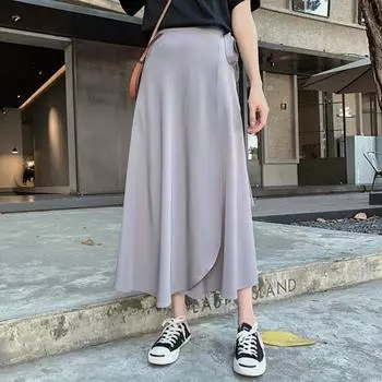 HI-FASHION летние элегантные женские длинные юбки трапециевидной формы с разрезом по бокам и высокой талией, модные пляжные женские юбки-зонтики One Size серый