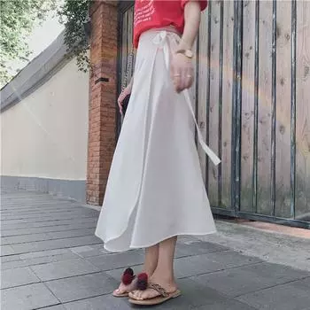 HI-FASHION летние элегантные женские длинные юбки трапециевидной формы с разрезом по бокам и высокой талией, модные пляжные женские юбки-зонтики One Size белый