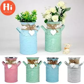 Hi Idh Металлическая винтажная ваза для цветов в стиле шебби-шик Оловянный кувшин Свадебное украшение для дома серебряный