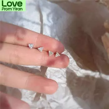 Hi Man стерлингового серебра 925 пробы французские изысканные простые циркониевые треугольные серьги-гвоздики женские модные элегантные ювелирные изделия золотой