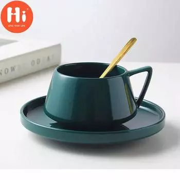 Hi Net Red, простая кофейная чашка, изумрудная кружка, маленькая изысканная чашка быстрого приготовления и блюдце, набор для послеобеденного чая, свежий 220 мл