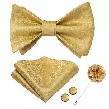Hi-Tie Gold Пейсли Мужской Самостоятельный галстук-бабочка Запонки Набор булавок для отворота Мужской костюм Набор с галстуком-бабочкой LH-2031