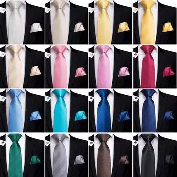 Hi-Tie мужские однотонные галстуки, носовые платки, запонки, набор для подарков на свадьбу N-3139