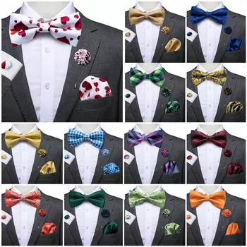 Hi-Tie мужские высококачественные запонки с галстуком-бабочкой, носовой платок, брошь, набор булавок, официальные галстуки для свадебной вечеринки для мужчин LH-0511