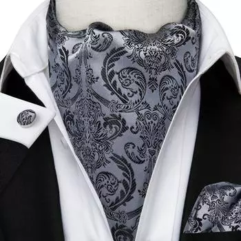 Hi-Tie, мужской деловой Новинка, галстук, шелковые шарфы Ascot, набор галстуков для мужчин, носовой платок, набор запонок AS-1021 серый