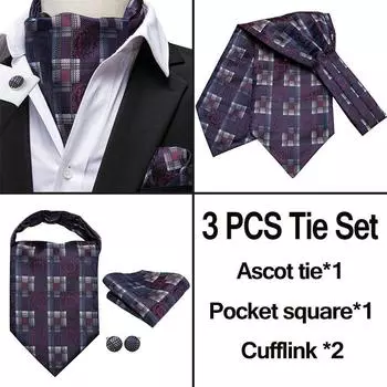 Hi-Tie Новый дизайн Мужской шелк Ascot Галстук Карман Квадратные запонки Набор чеки Цветочный галстук AS-1008