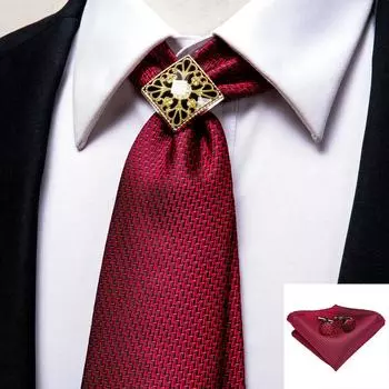 Hi-Tie винно-красный галстук для мужчин, галстук, носовой платок, запонки, кольцо для галстука из сплава, галстук-боло, набор бутоньерок N-0306
